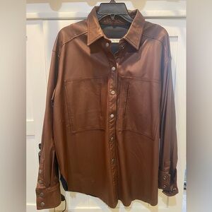WE THE FREE Brown Faux Leather Oversized Snap-Up Shirt Size Small ✨never worn✨